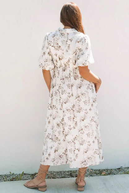 Printed Button Front Puff Sleeve Dress – White for Shopify Collective (3 view)