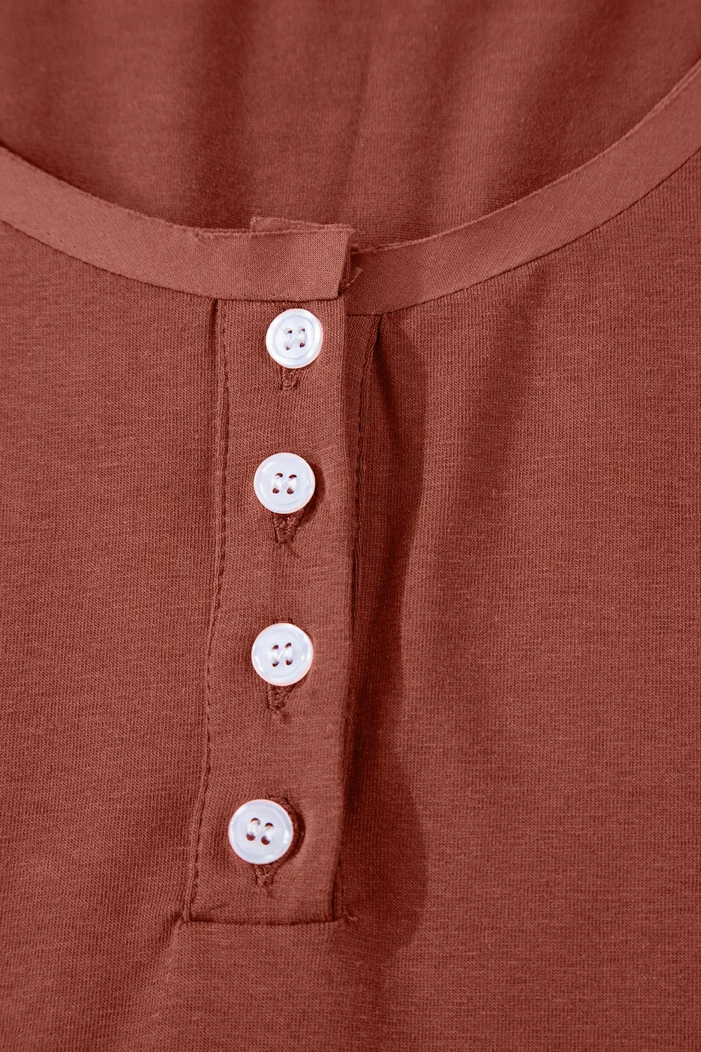 Short Sleeve U Neck Buttons Splicing Ruffle Blouse – Terracotta for Best Sellers (11 view)