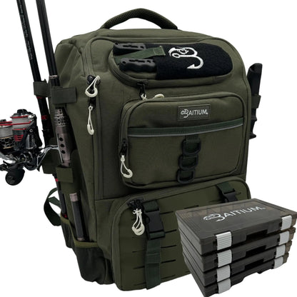 Baitium Fishing Tackle Backpack – 40L Waterproof Bag with Rod Holders & Cooler Pocket | 4 Tackle Boxes Included – Green Fishing Gear for bait cooler backpack (2 view)