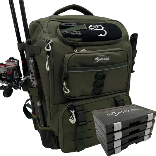 Baitium Fishing Tackle Backpack – 40L Waterproof Bag with Rod Holders & Cooler Pocket | 4 Tackle Boxes Included – Green Fishing Gear for bait cooler backpack (2 view)