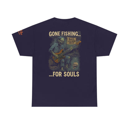 Bass & Blood Fest 2025 Gone Fishing Tee – Zombie Band Tour Merch with a Killer Hook | Lizard Designs – Blackberry T-Shirt for Band Merchandise (14 view)