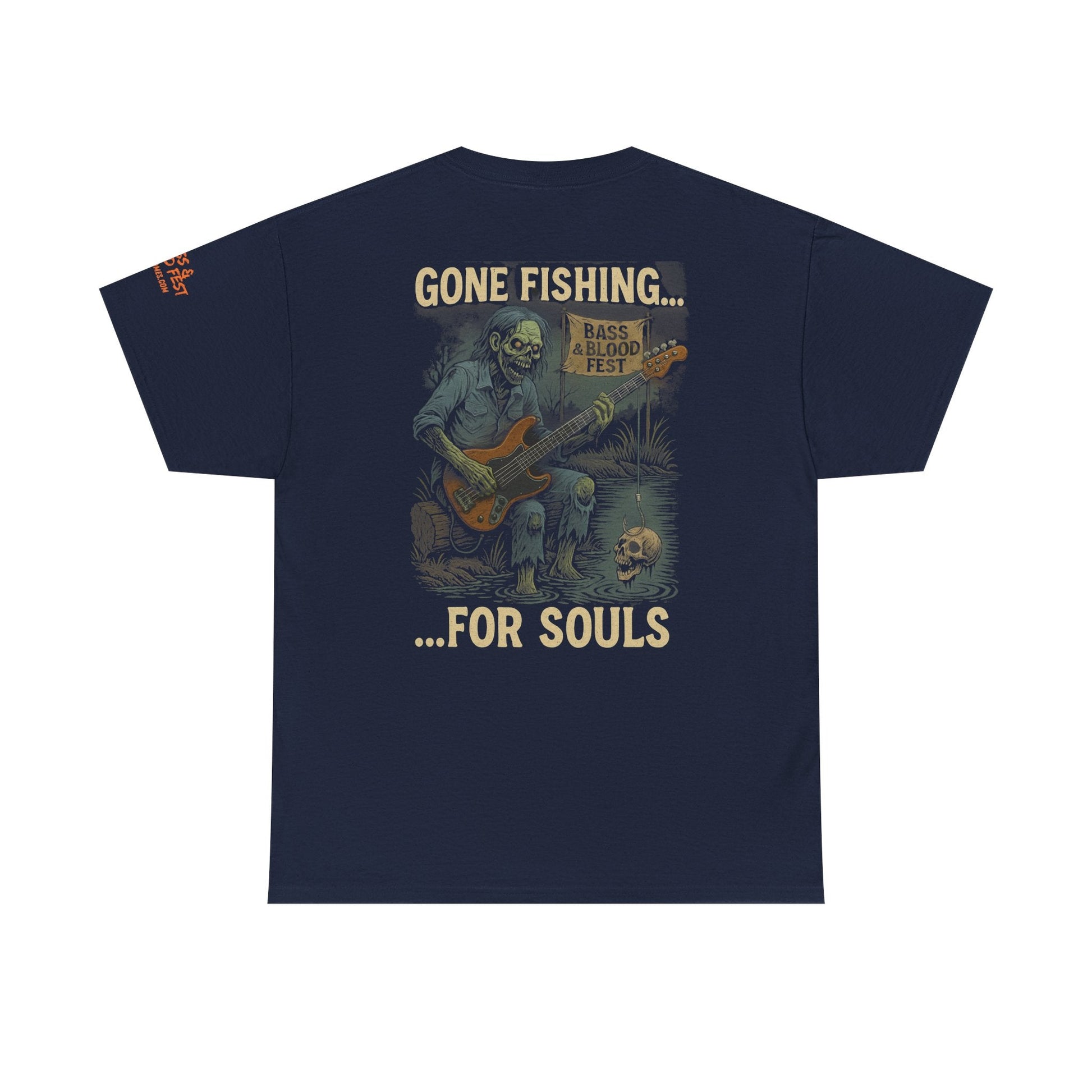 Bass & Blood Fest 2025 Gone Fishing Tee – Zombie Band Tour Merch with a Killer Hook | Lizard Designs – Blackberry T-Shirt for Band Merchandise (11 view)