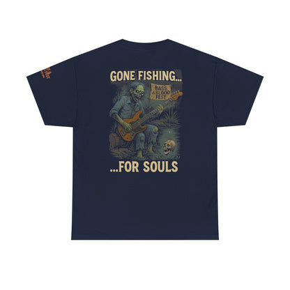 Bass & Blood Fest 2025 Gone Fishing Tee – Zombie Band Tour Merch with a Killer Hook | Lizard Designs – Blackberry T-Shirt for Band Merchandise (11 view)