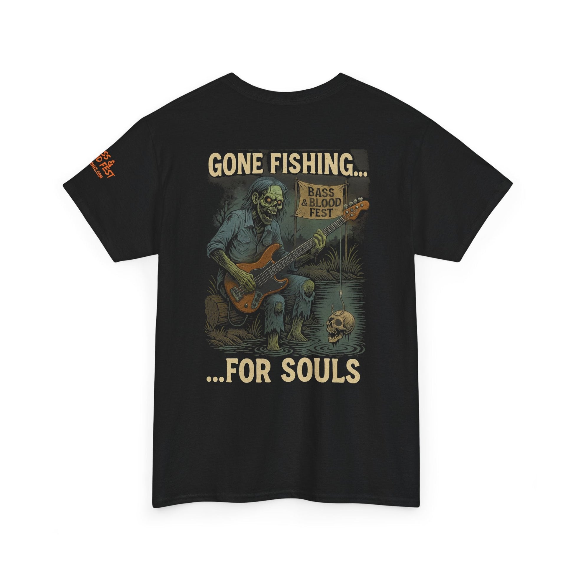 Bass & Blood Fest 2025 Gone Fishing Tee – Zombie Band Tour Merch with a Killer Hook | Lizard Designs – Blackberry T-Shirt for Band Merchandise (7 view)