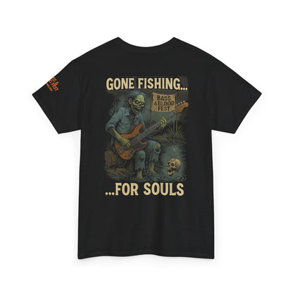 Bass & Blood Fest 2025 Gone Fishing Tee – Zombie Band Tour Merch with a Killer Hook | Lizard Designs – Blackberry T-Shirt for Band Merchandise (7 view)