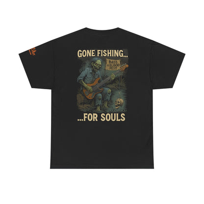 Bass & Blood Fest 2025 Gone Fishing Tee – Zombie Band Tour Merch with a Killer Hook | Lizard Designs – Black T-Shirt for Band Merchandise (1 view)