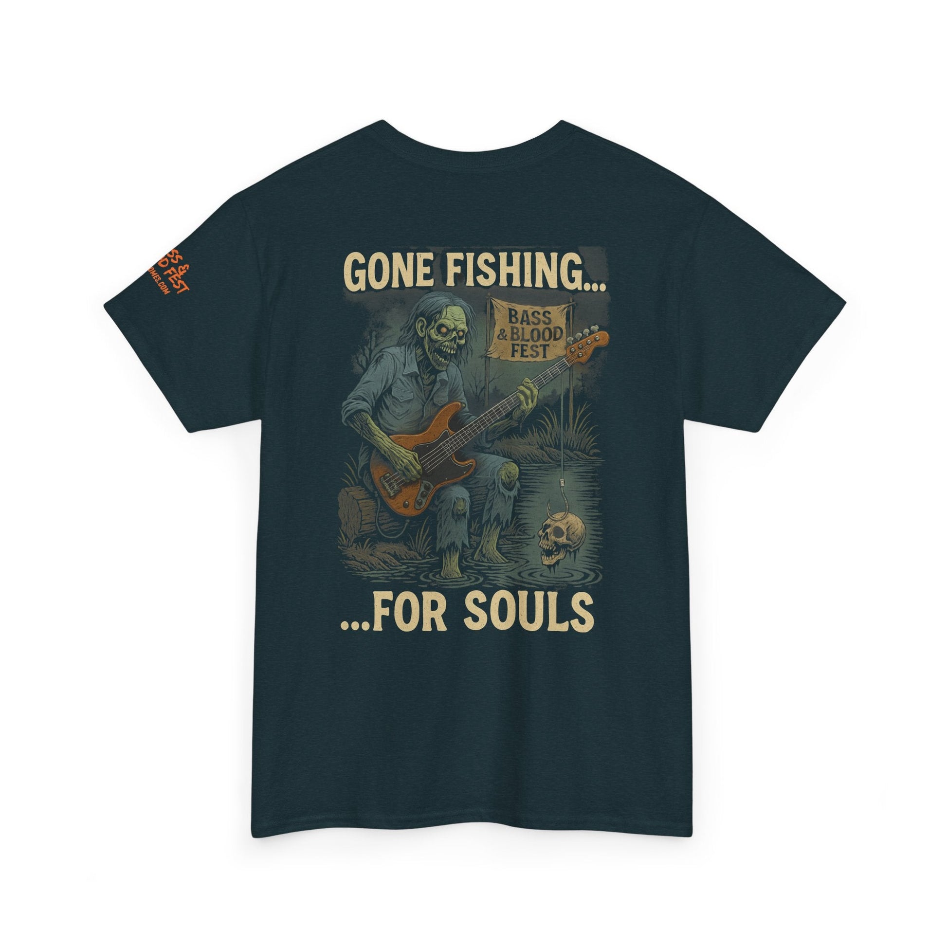 Bass & Blood Fest 2025 Gone Fishing Tee – Zombie Band Tour Merch with a Killer Hook | Lizard Designs – Blackberry T-Shirt for Band Merchandise (10 view)