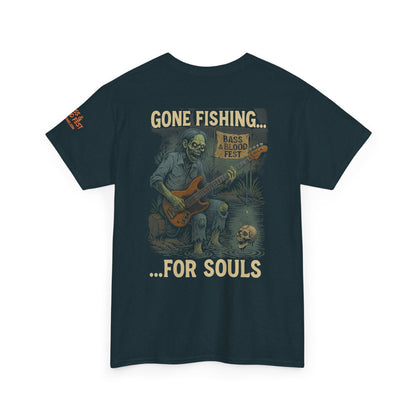 Bass & Blood Fest 2025 Gone Fishing Tee – Zombie Band Tour Merch with a Killer Hook | Lizard Designs – Blackberry T-Shirt for Band Merchandise (10 view)