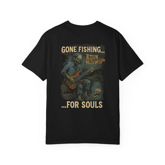 Bass & Blood Fest 2025 T-Shirt – Zombie Rock Concert Tee | Gone Fishing for Souls – Black T-Shirt for Band Merchandise (2 view)