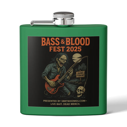 Bass & Blood Fest Stainless Steel Flask, 6oz - Perfect for Festivals, Gifts, and Outdoor Adventures, Unique Music Lover Accessory – 6oz Mug for Bass Guitar Design (4 view)