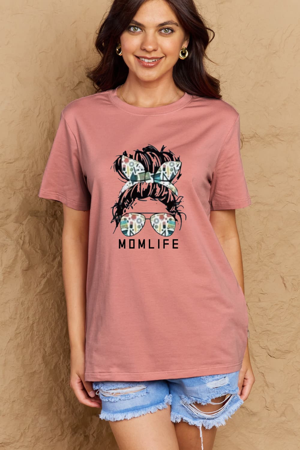 Simply Love Full Size MOM LIFE Graphic Cotton Tee – Charcoal Women's Top for Shopify Collective (3 view)