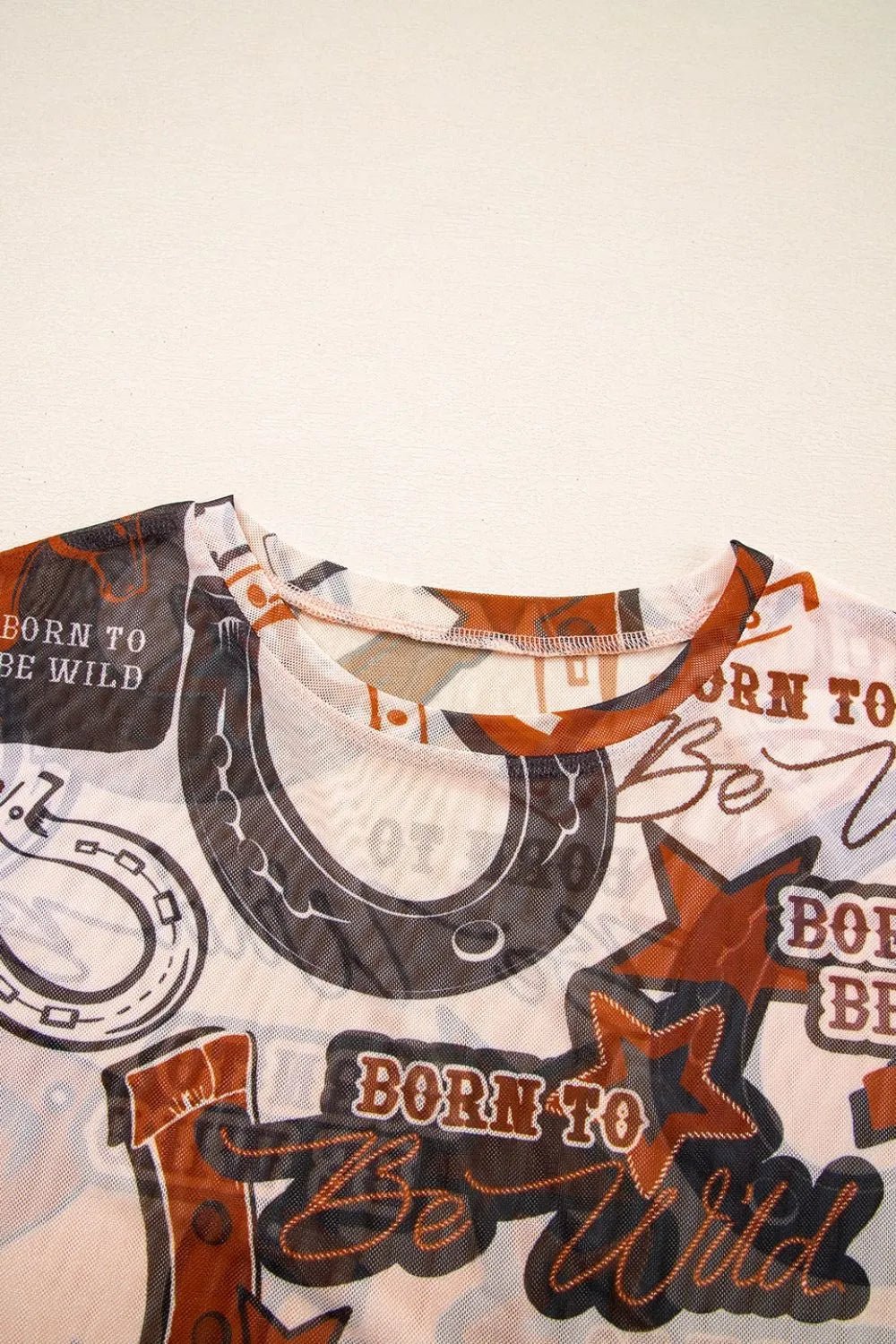 Western Horseshoe Printed Mesh Short Sleeve T Shirt – Caramel for Shopify Collective (6 view)