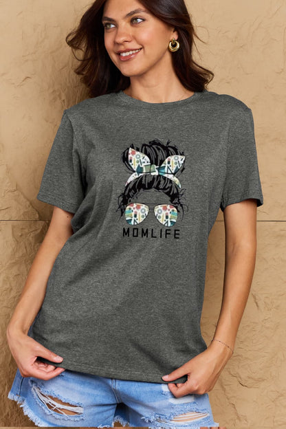 Simply Love Full Size MOM LIFE Graphic Cotton Tee – Charcoal Women's Top for Shopify Collective (14 view)