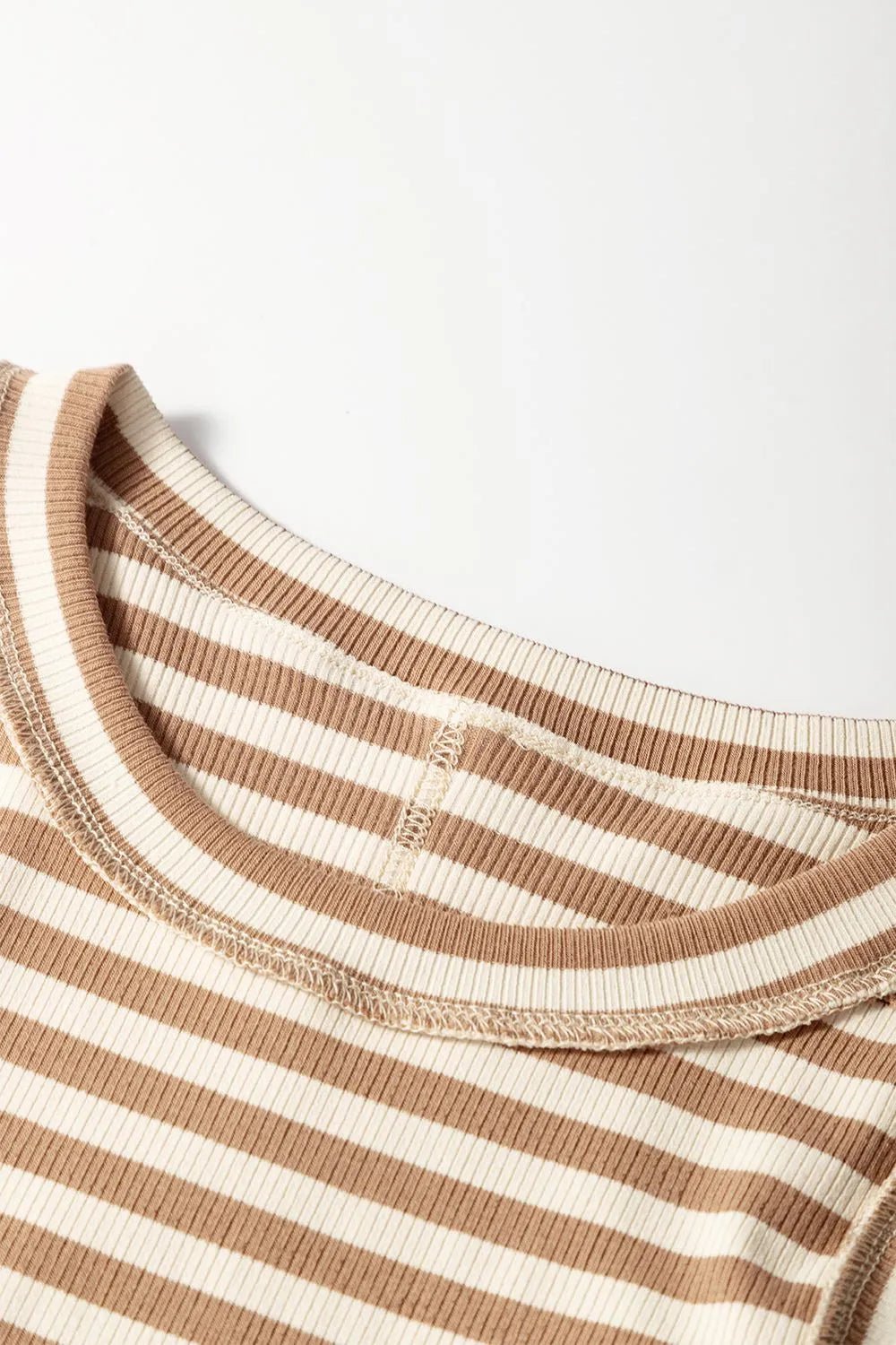 Stripe Exposed Seam Trim Round Neck Sleeveless Top – Khaki for Shopify Collective (8 view)