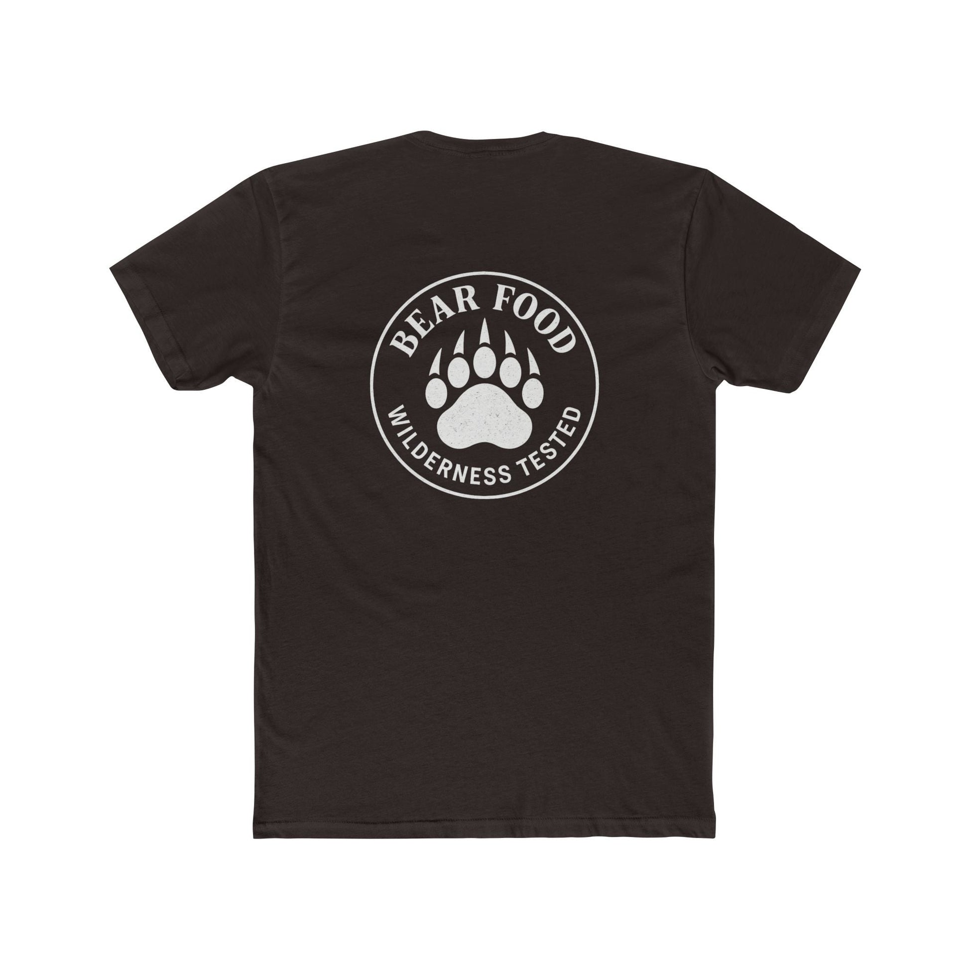 Bear Food Tee – Wilderness Tested Graphic Shirt White logo | Outdoor Adventure Apparel – Solid Dark Chocolate T-Shirt for adventure (4 view)