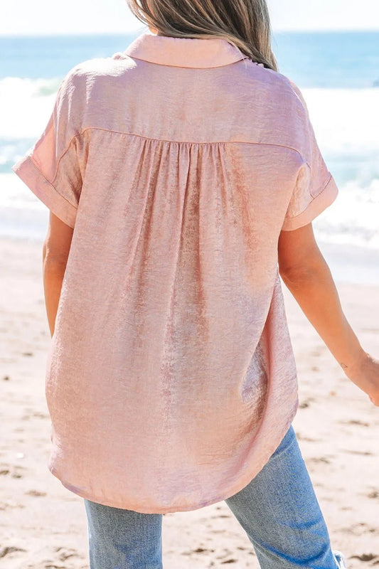 Button Down Short Sleeve Shirt – Pale Blush for Shopify Collective (2 view)