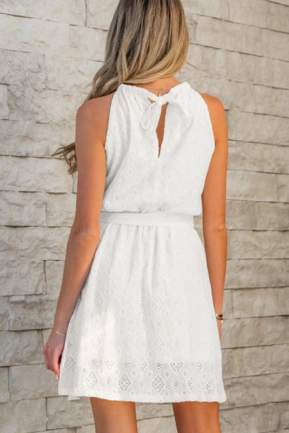 Lace Sleeveless Tied Waist Mini Dress – White for Shopify Collective (3 view)