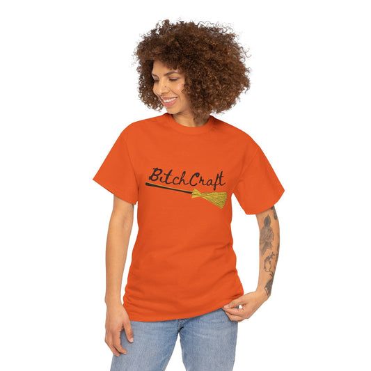 BitchCraft Broomstick Tee – Witchy Humor & Halloween Vibes | Graphic T-Shirts – Orange T-Shirt for Casual Wear (4 view)