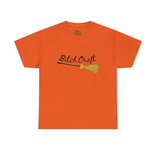 BitchCraft Broomstick Tee – Witchy Humor & Halloween Vibes | Graphic T-Shirts – Orange T-Shirt for Casual Wear (1 view)