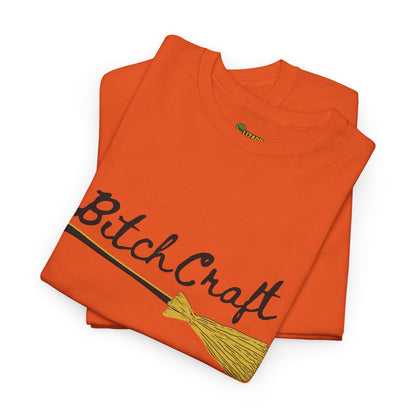 BitchCraft Broomstick Tee – Witchy Humor & Halloween Vibes | Graphic T-Shirts – Orange T-Shirt for Casual Wear (3 view)