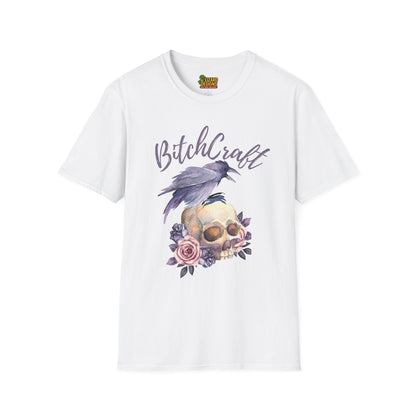 BitchCraft Raven & Skull Tee – Witchy Gothic Vibes | Graphic T-Shirts – White T-Shirt for Alternative Fashion (1 view)