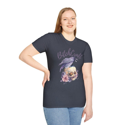 BitchCraft Raven & Skull Tee – Witchy Gothic Vibes | Graphic T-Shirts – Heather Navy T-Shirt for Alternative Fashion (28 view)