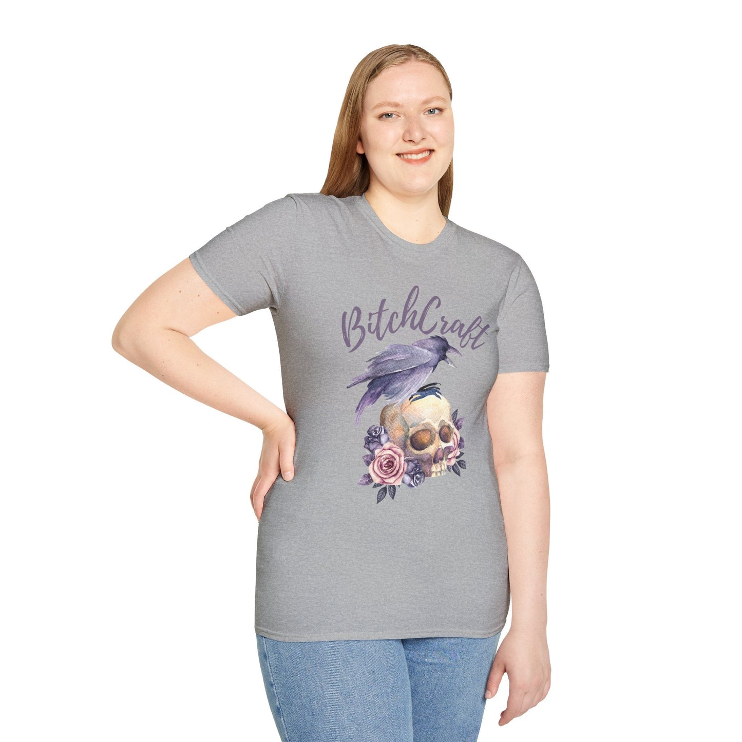 BitchCraft Raven & Skull Tee – Witchy Gothic Vibes | Graphic T-Shirts – Sport Grey T-Shirt for Alternative Fashion (8 view)