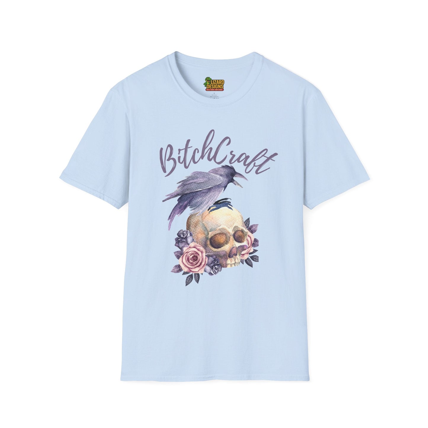 BitchCraft Raven & Skull Tee – Witchy Gothic Vibes | Graphic T-Shirts – Light Blue T-Shirt for Alternative Fashion (17 view)