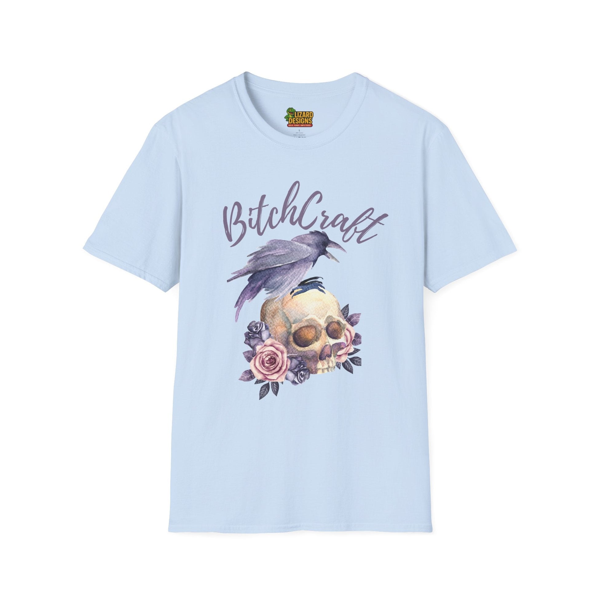 BitchCraft Raven & Skull Tee – Witchy Gothic Vibes | Graphic T-Shirts – Light Blue T-Shirt for Alternative Fashion (17 view)