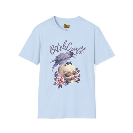 BitchCraft Raven & Skull Tee – Witchy Gothic Vibes | Graphic T-Shirts – Light Blue T-Shirt for Alternative Fashion (17 view)