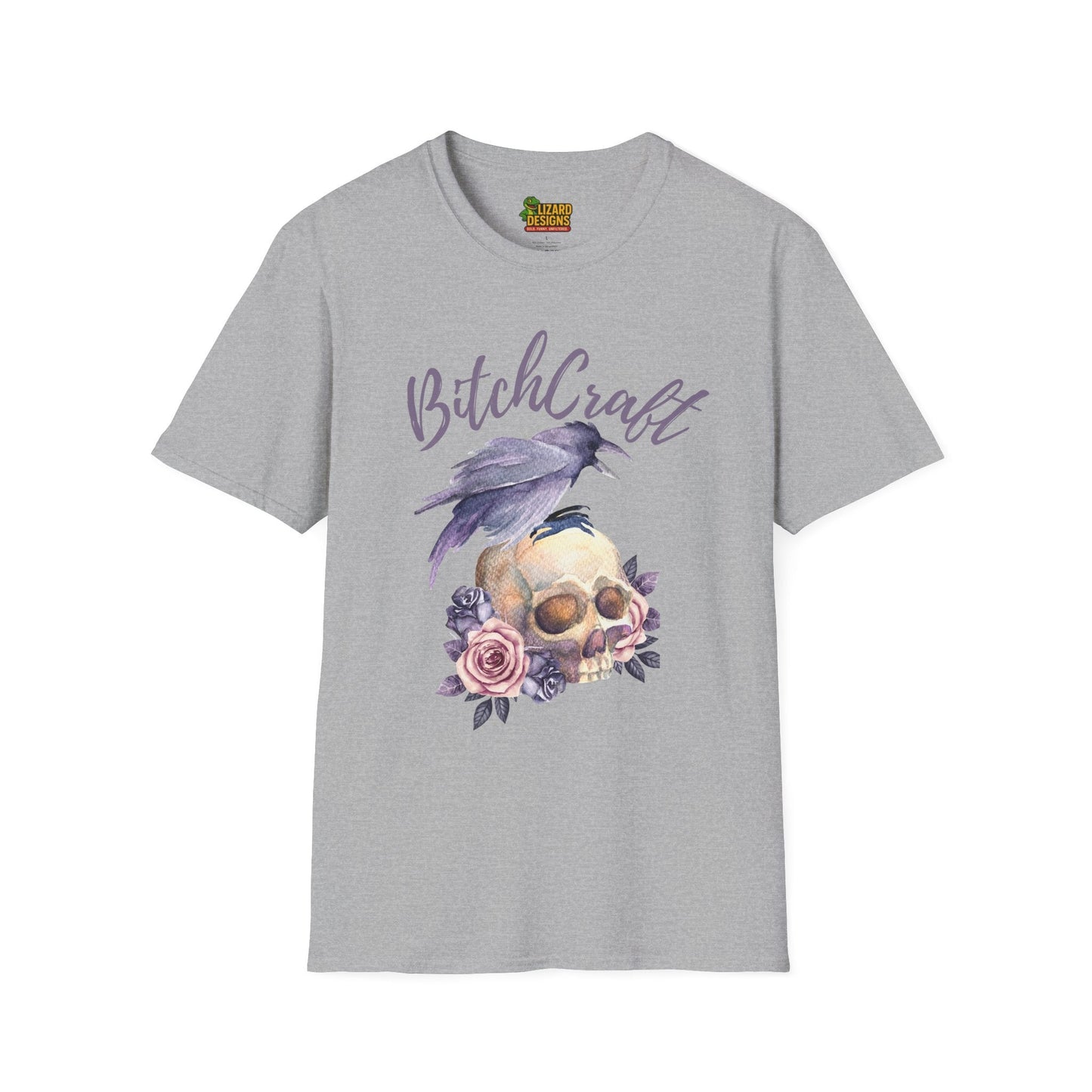 BitchCraft Raven & Skull Tee – Witchy Gothic Vibes | Graphic T-Shirts – Sport Grey T-Shirt for Alternative Fashion (5 view)