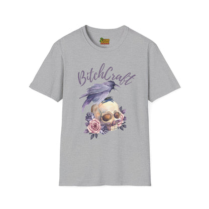 BitchCraft Raven & Skull Tee – Witchy Gothic Vibes | Graphic T-Shirts – Sport Grey T-Shirt for Alternative Fashion (5 view)