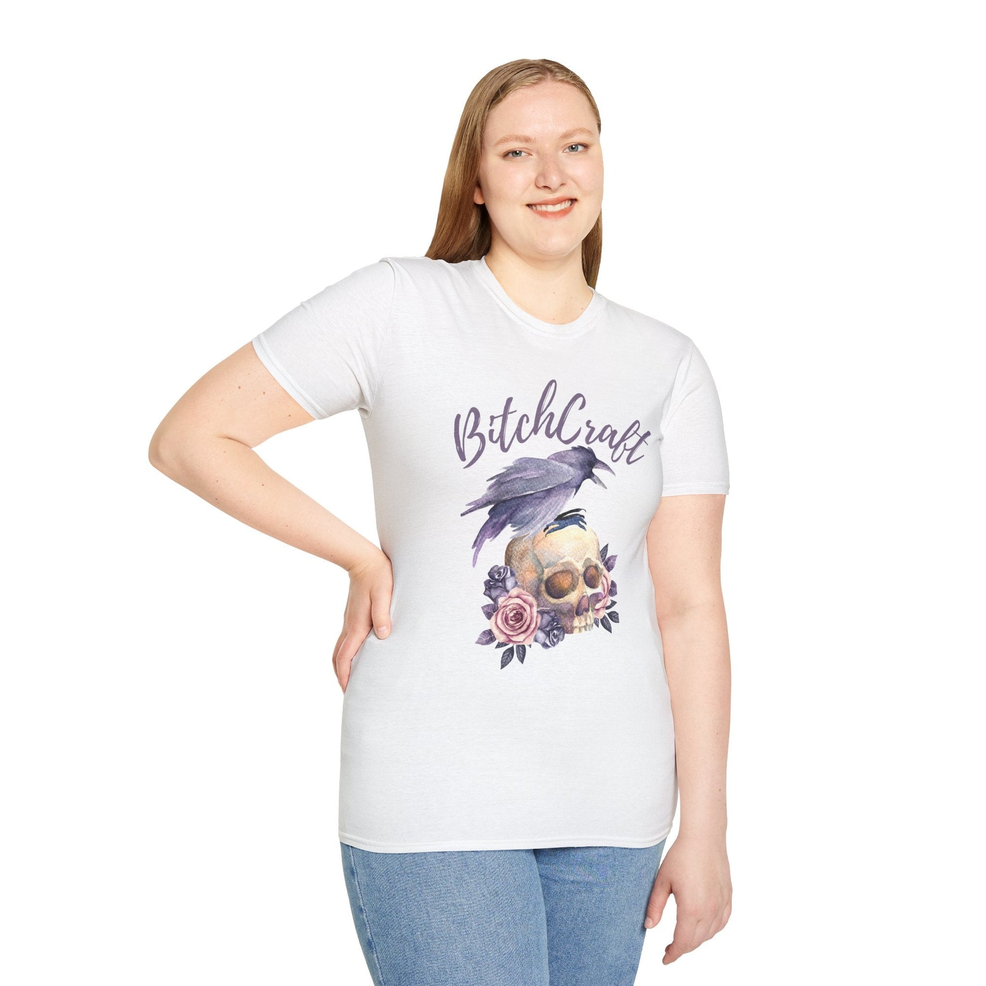 BitchCraft Raven & Skull Tee – Witchy Gothic Vibes | Graphic T-Shirts – White T-Shirt by Printify