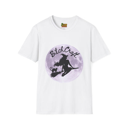 BitchCraft Witch & Cat Tee – Purple Moon Witchy Vibes | Graphic T-Shirts – White T-Shirt for Alternative Fashion (1 view)