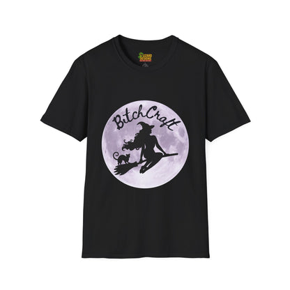 BitchCraft Witch & Cat Tee – Purple Moon Witchy Vibes | Graphic T-Shirts – Black T-Shirt by Printify