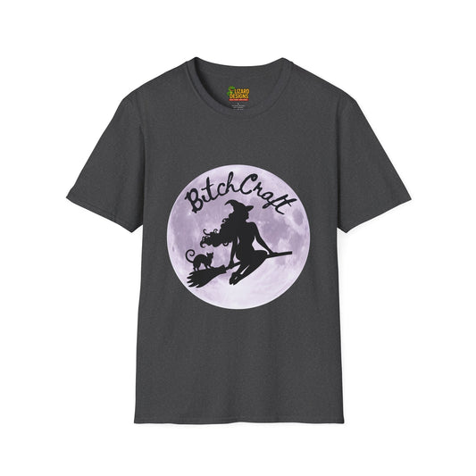 BitchCraft Witch & Cat Tee – Purple Moon Witchy Vibes | Graphic T-Shirts – Dark Heather T-Shirt for Alternative Fashion (13 view)