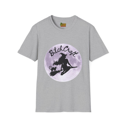 BitchCraft Witch & Cat Tee – Purple Moon Witchy Vibes | Graphic T-Shirts – Sport Grey T-Shirt for Alternative Fashion (5 view)