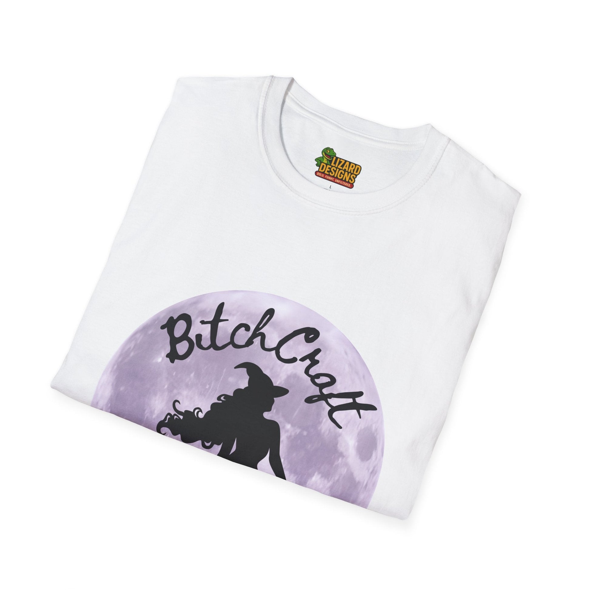 BitchCraft Witch & Cat Tee – Purple Moon Witchy Vibes | Graphic T-Shirts – White T-Shirt for Alternative Fashion (3 view)