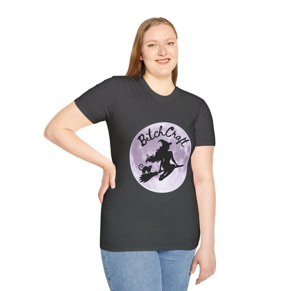 BitchCraft Witch & Cat Tee – Purple Moon Witchy Vibes | Graphic T-Shirts – Dark Heather T-Shirt by Printify