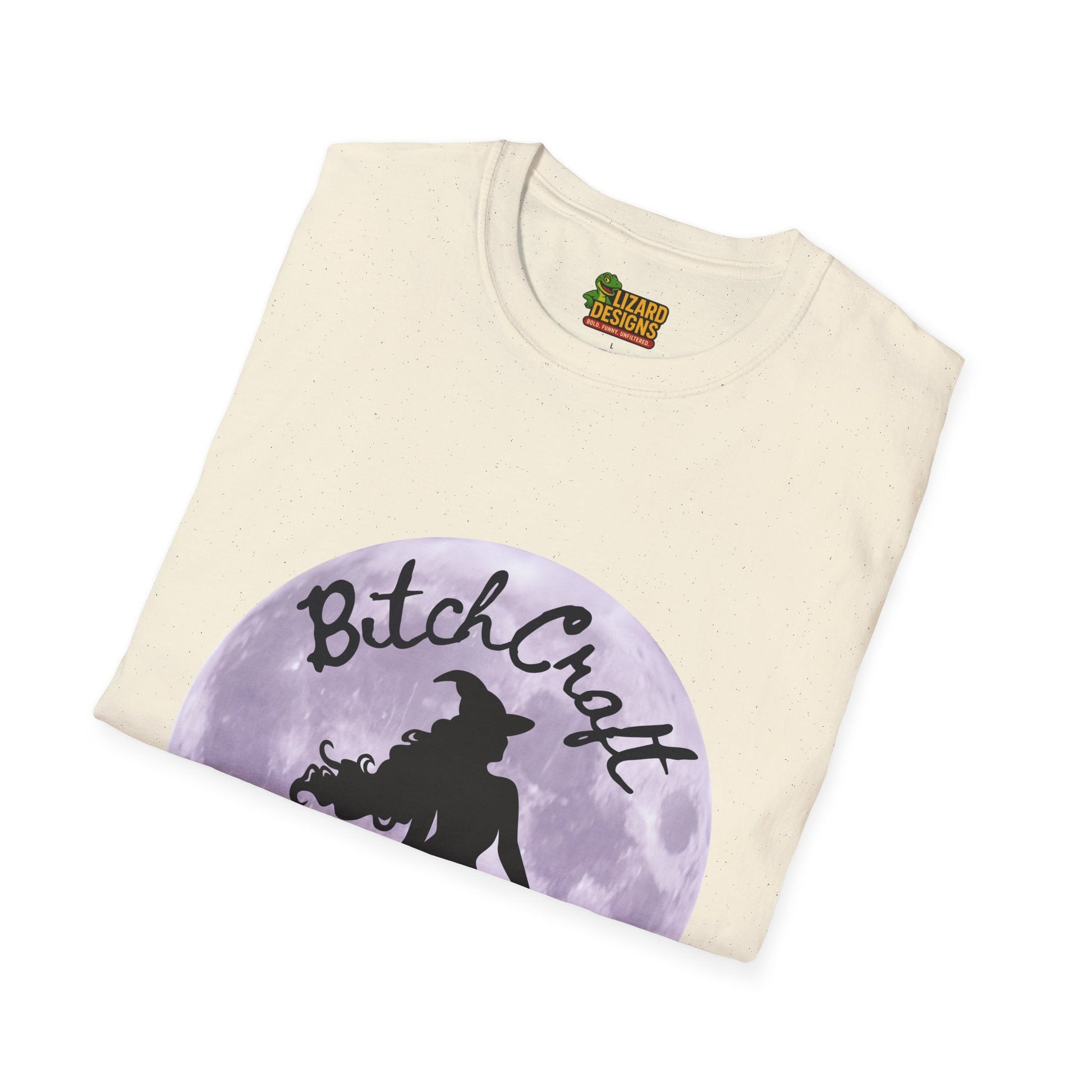 BitchCraft Witch & Cat Tee – Purple Moon Witchy Vibes | Graphic T-Shirts – Natural T-Shirt for Alternative Fashion (11 view)