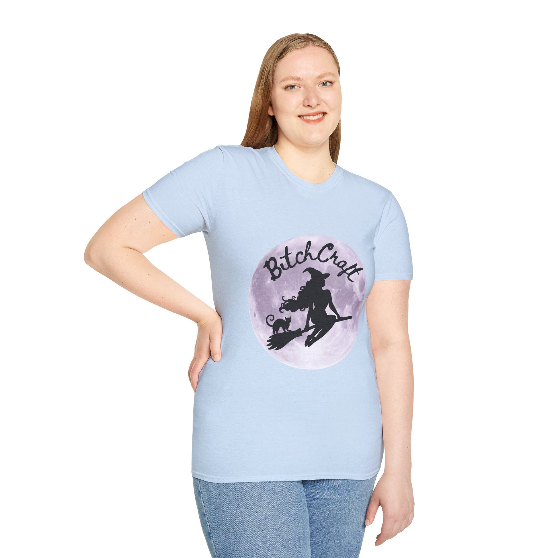 BitchCraft Witch & Cat Tee – Purple Moon Witchy Vibes | Graphic T-Shirts – Light Blue T-Shirt for Alternative Fashion (20 view)