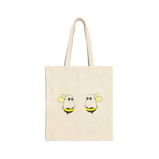 Boobees Canvas Tote – Funny Halloween Ghost Bee Bag | Reusable & Ridiculously Cute – Natural Bags for Beach Day Tote (2 view)