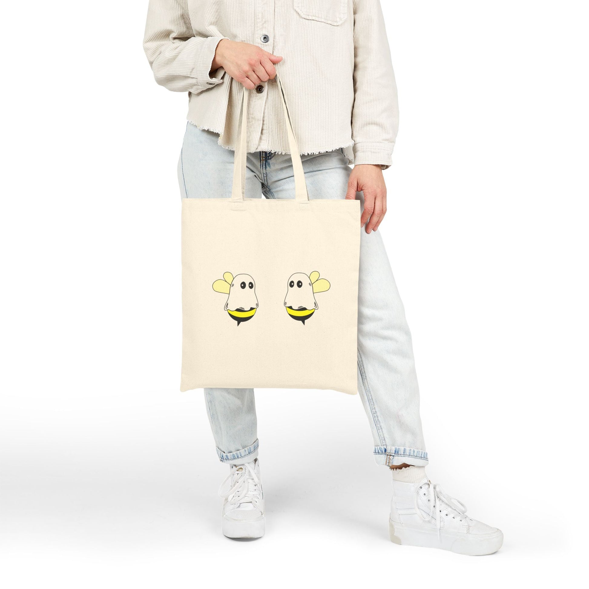 Boobees Canvas Tote – Funny Halloween Ghost Bee Bag | Reusable & Ridiculously Cute – Natural Bags for Beach Day Tote (4 view)
