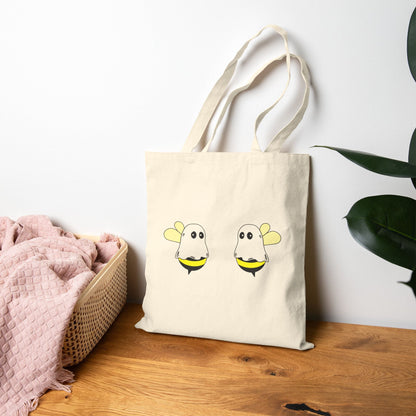 Boobees Canvas Tote – Funny Halloween Ghost Bee Bag | Reusable & Ridiculously Cute – Natural Bags for Beach Day Tote (8 view)