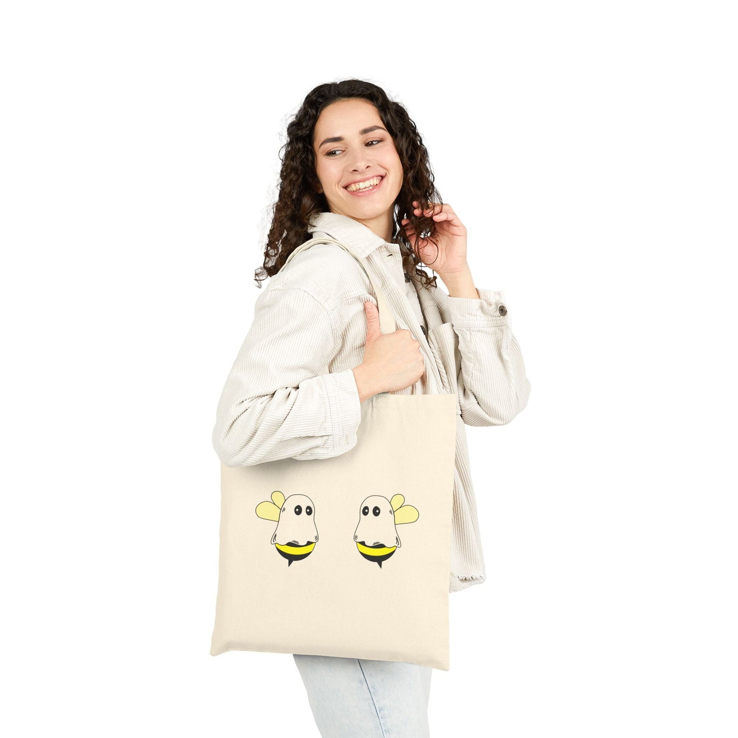 Boobees Canvas Tote – Funny Halloween Ghost Bee Bag | Reusable & Ridiculously Cute – Natural Bags for Beach Day Tote (3 view)