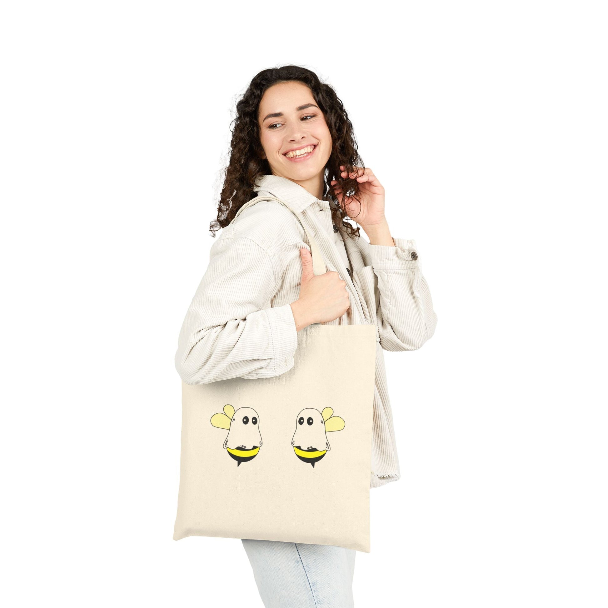 Boobees Canvas Tote – Funny Halloween Ghost Bee Bag | Reusable & Ridiculously Cute – Natural Bags for Beach Day Tote (3 view)