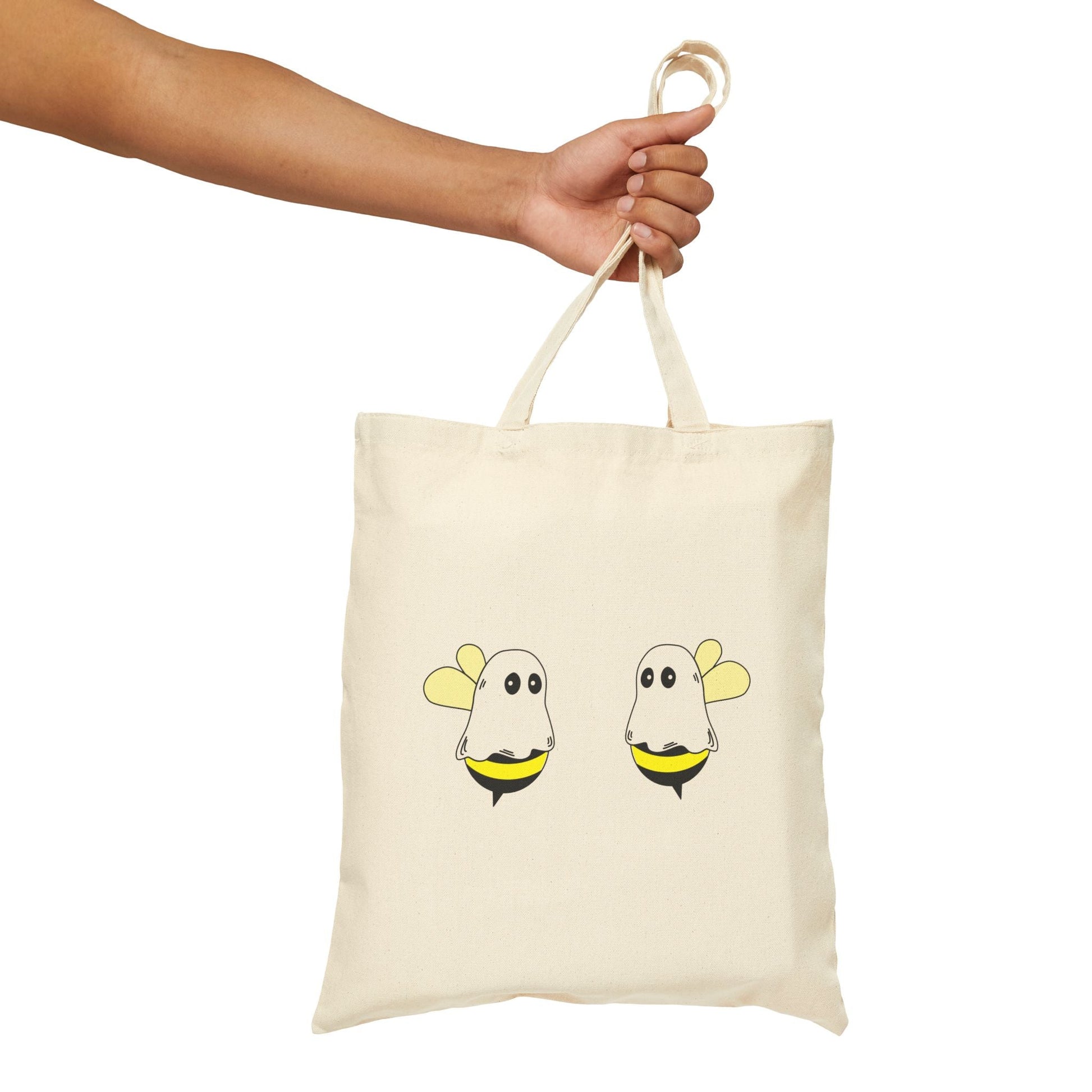 Boobees Canvas Tote – Funny Halloween Ghost Bee Bag | Reusable & Ridiculously Cute – Natural Bags for Beach Day Tote (5 view)