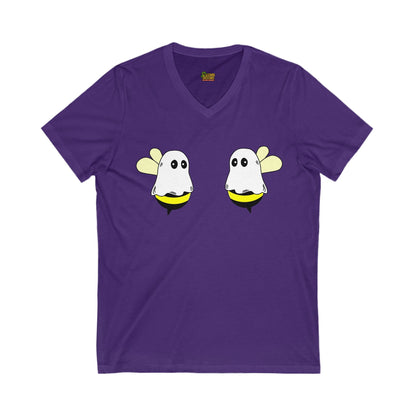 Boobees Unisex V - Neck T-Shirt – Cute & Spooky Bee Ghost Tee | Funny Halloween Shirt – Team Purple V - neck for bee lovers gift (13 view)