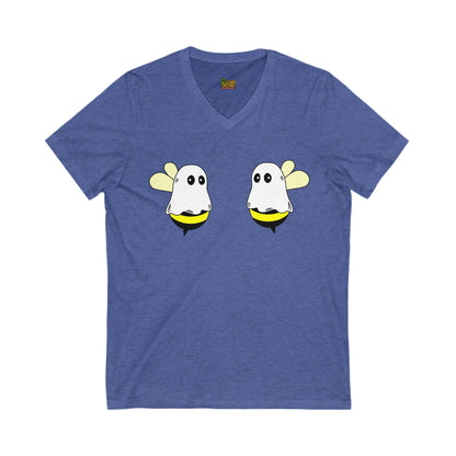 Boobees Unisex V - Neck T-Shirt – Cute & Spooky Bee Ghost Tee | Funny Halloween Shirt – Heather True Royal V - neck for bee lovers gift (7 view)