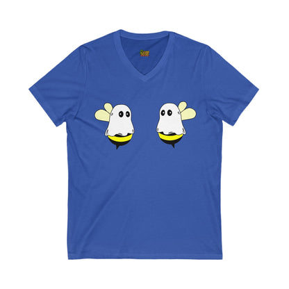 Boobees Unisex V - Neck T-Shirt – Cute & Spooky Bee Ghost Tee | Funny Halloween Shirt – True Royal V - neck for bee lovers gift (5 view)